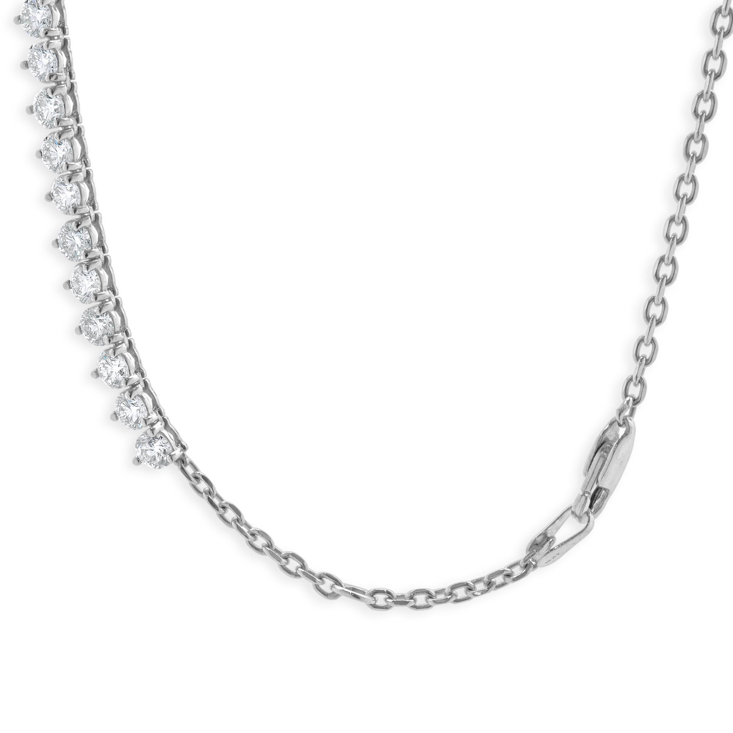 14 Karat White Gold Diamond Inline Tennis Necklace In Excellent Condition For Sale In Scottsdale, AZ