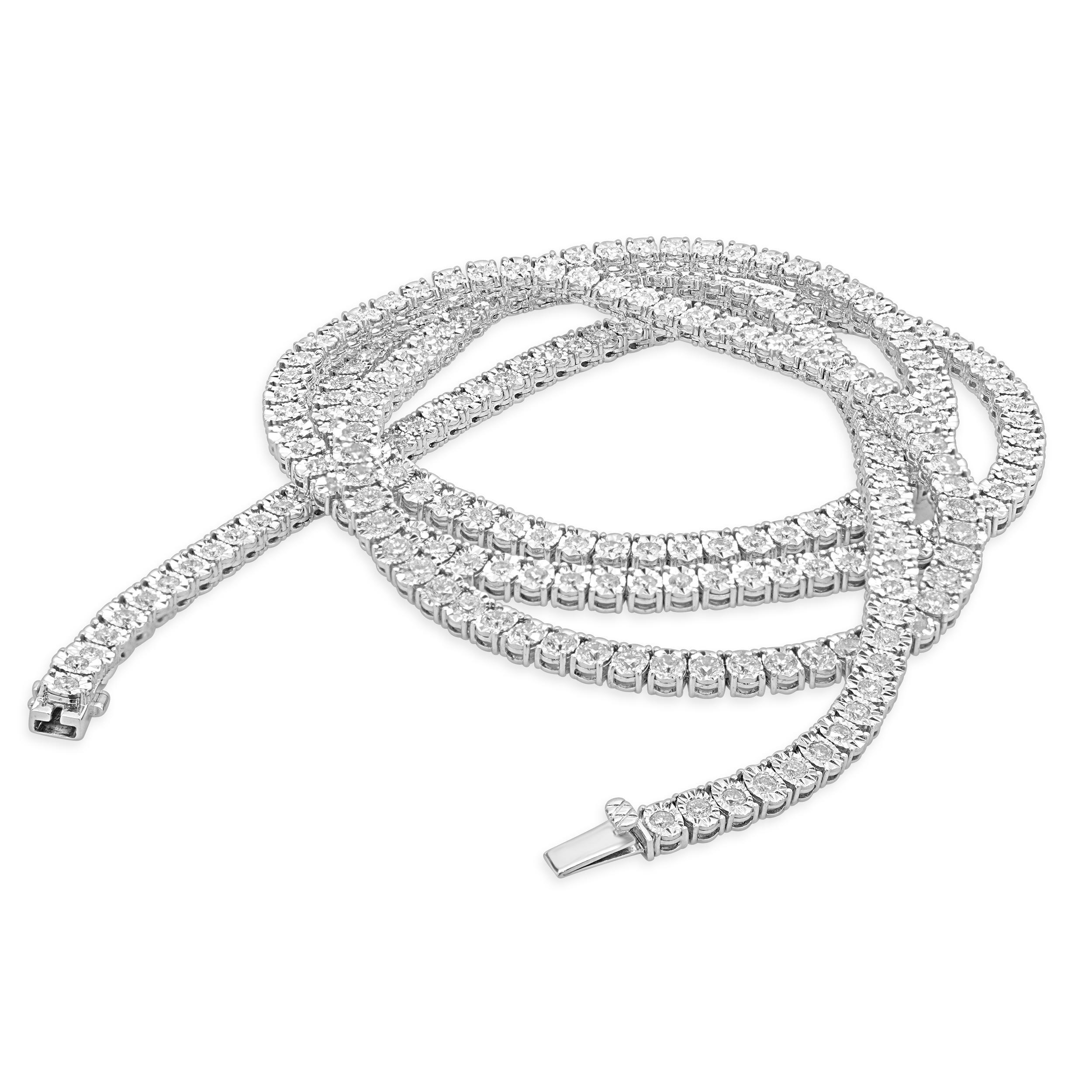 14 Karat White Gold Diamond Inline Tennis Necklace In Excellent Condition In Scottsdale, AZ