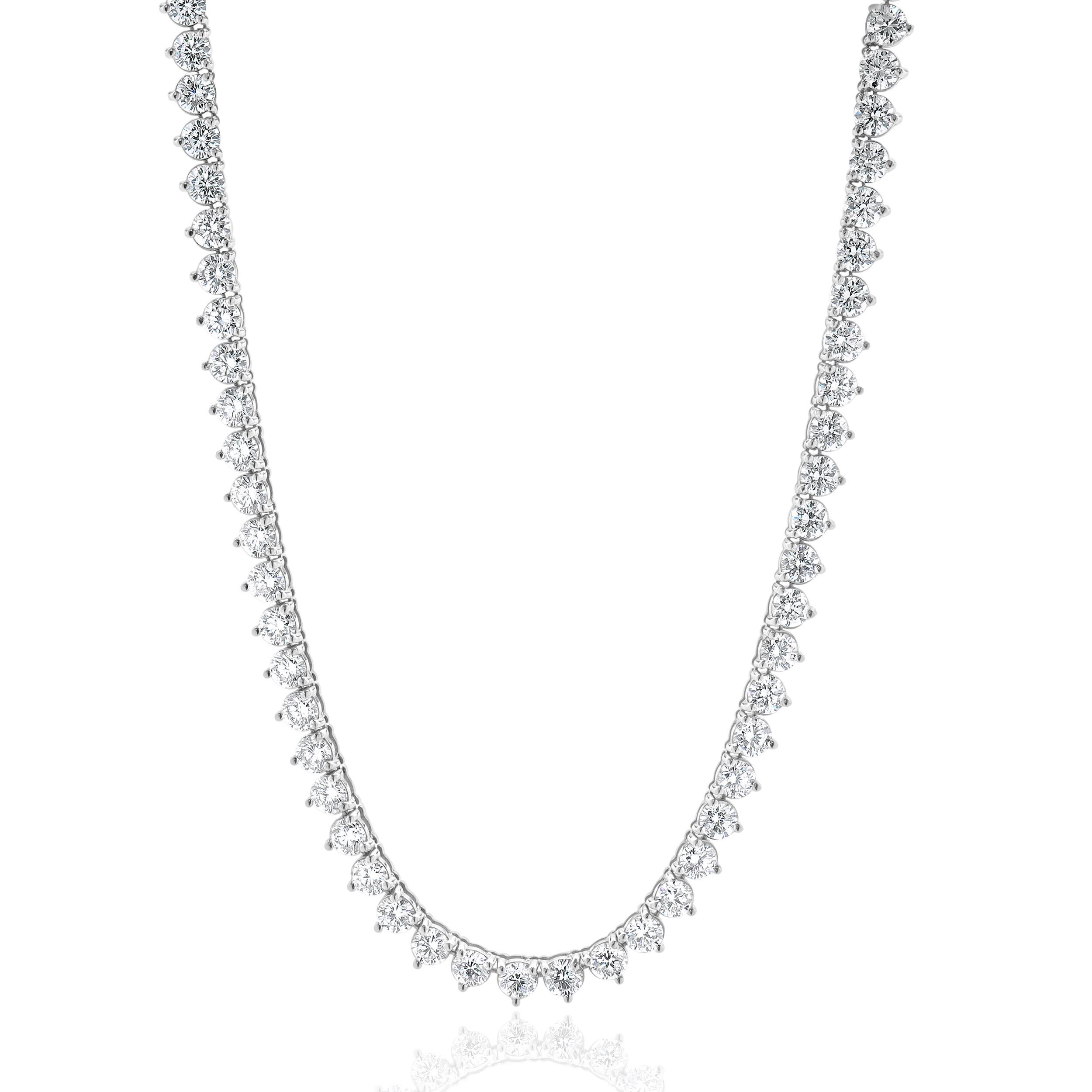 14 Karat White Gold Diamond Inline Tennis Necklace For Sale