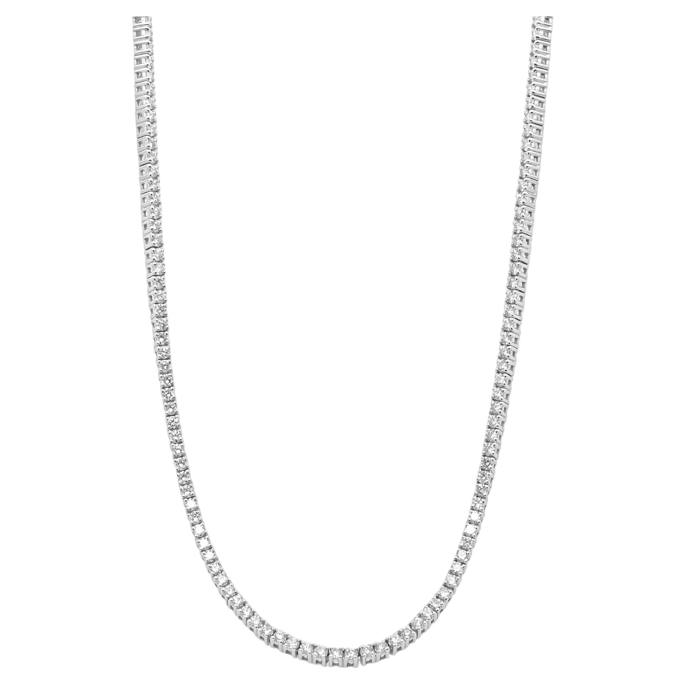 14 Karat White Gold Diamond Inline Tennis Necklace For Sale