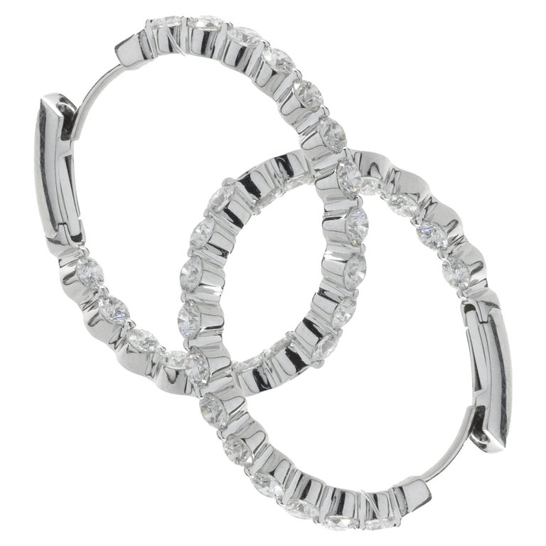14 Karat White Gold Diamond Inside and Outside Hoop Earrings For Sale ...