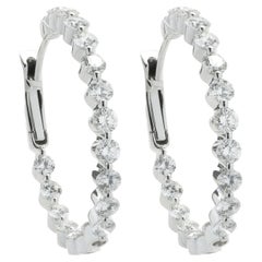 14 Karat White Gold Diamond Inside and Outside Hoop Earrings