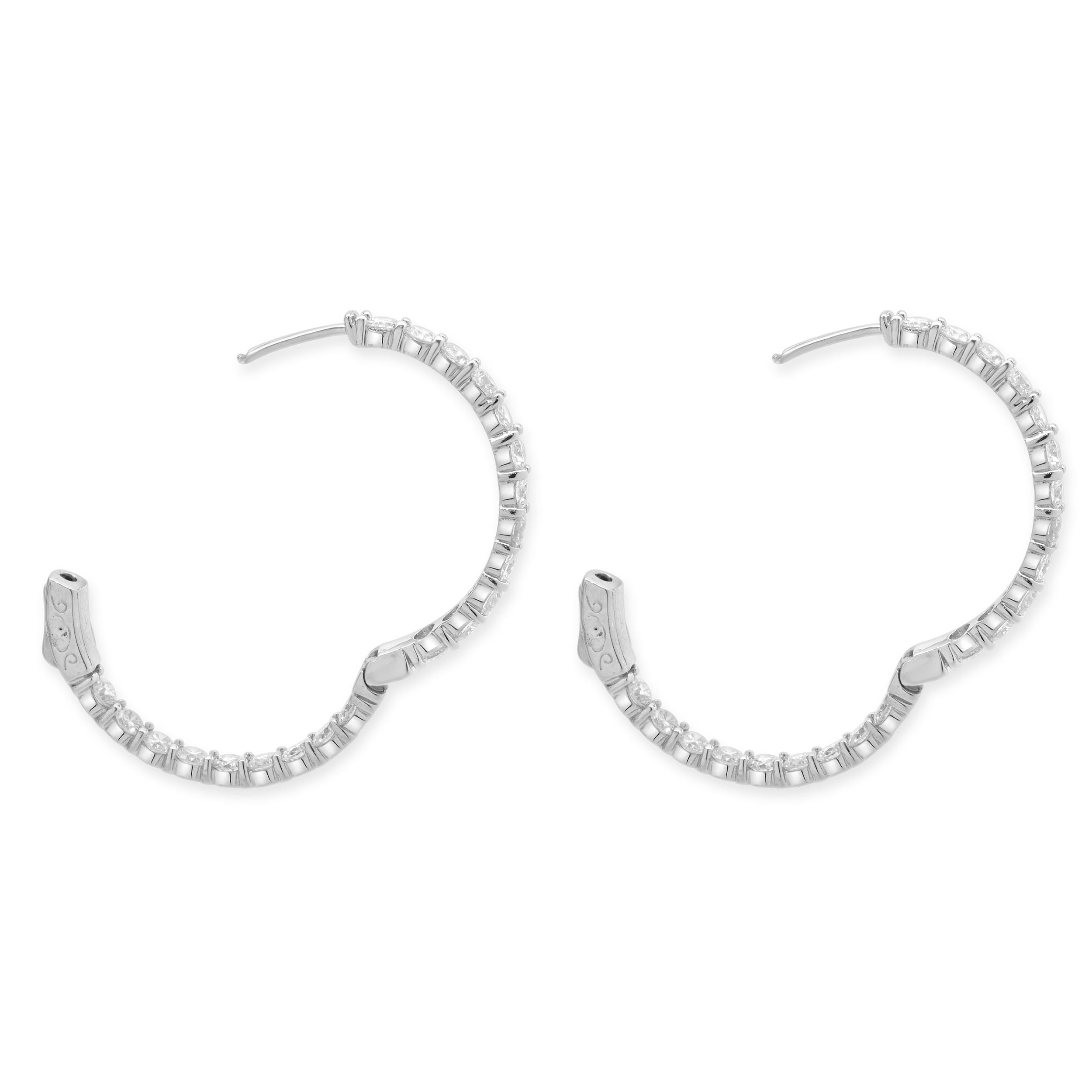 Round Cut 14 Karat White Gold Diamond Inside and Outside Hoops For Sale