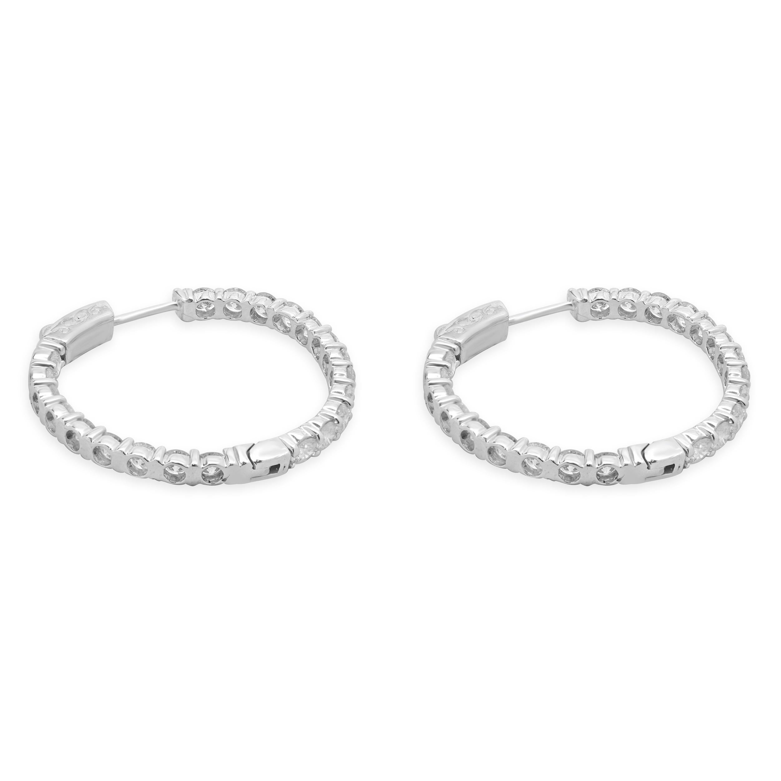 14 Karat White Gold Diamond Inside and Outside Hoops In Excellent Condition For Sale In Scottsdale, AZ
