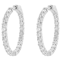 14 Karat White Gold Diamond Inside and Outside Hoops