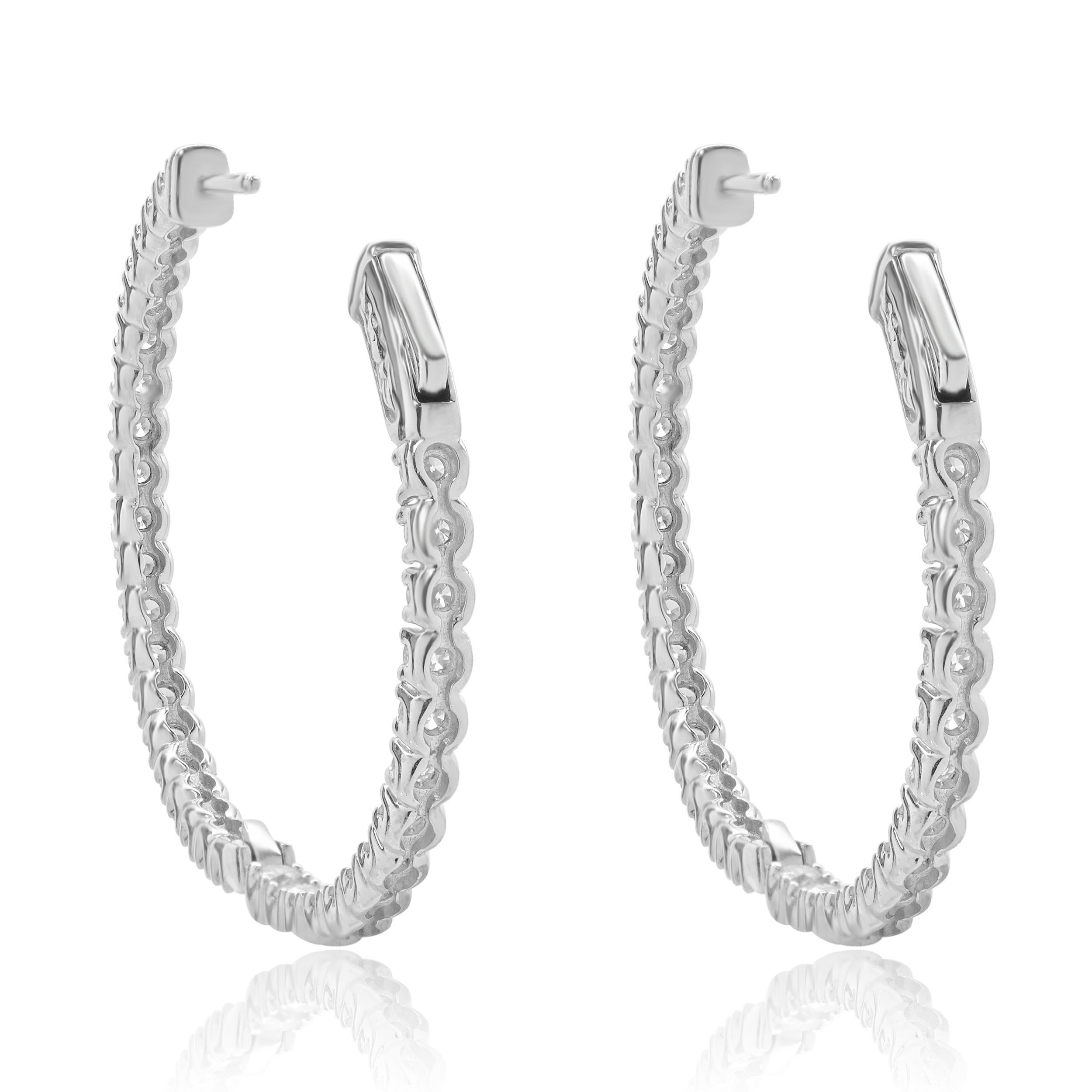 Women's 14 Karat White Gold Diamond Inside Outside 35MM Hoop Earrings