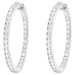 14 Karat White Gold Diamond Inside Outside 35MM Hoop Earrings
