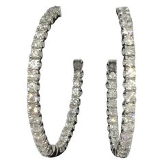 14 Karat White Gold Diamond Inside/Outside Hoop Earrings 2.50 Carat