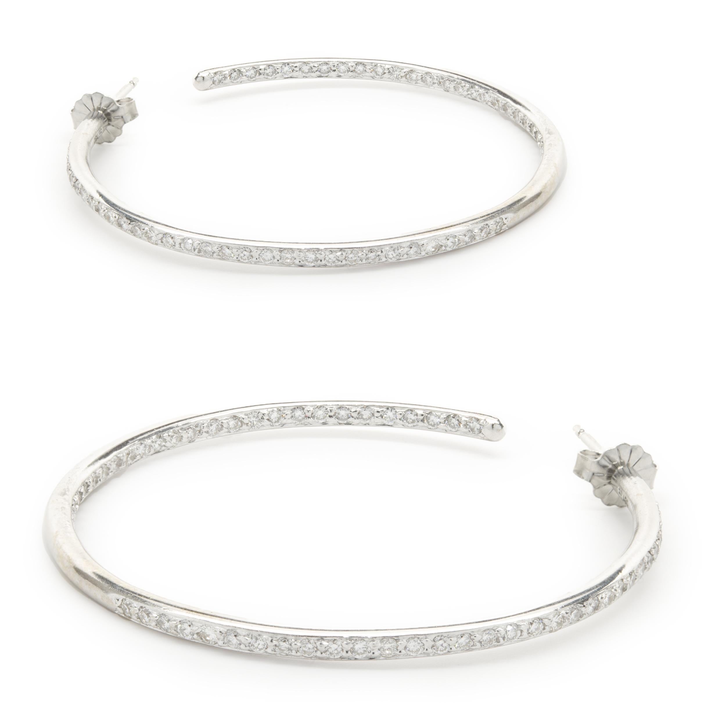 14 Karat White Gold Diamond Inside Outside Hoop Earrings In Excellent Condition In Scottsdale, AZ
