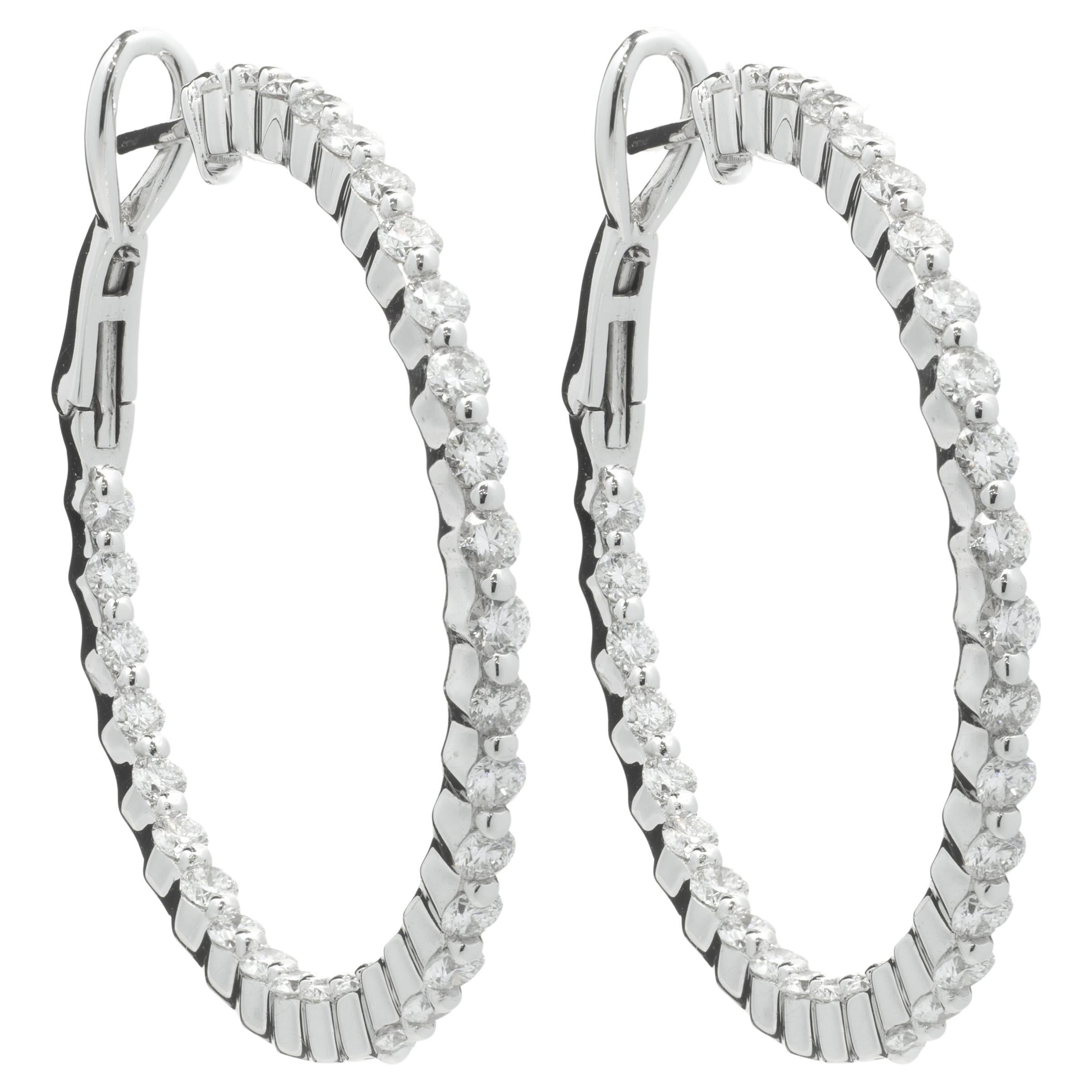 14 Karat White Gold Diamond Inside Outside Hoop Earrings