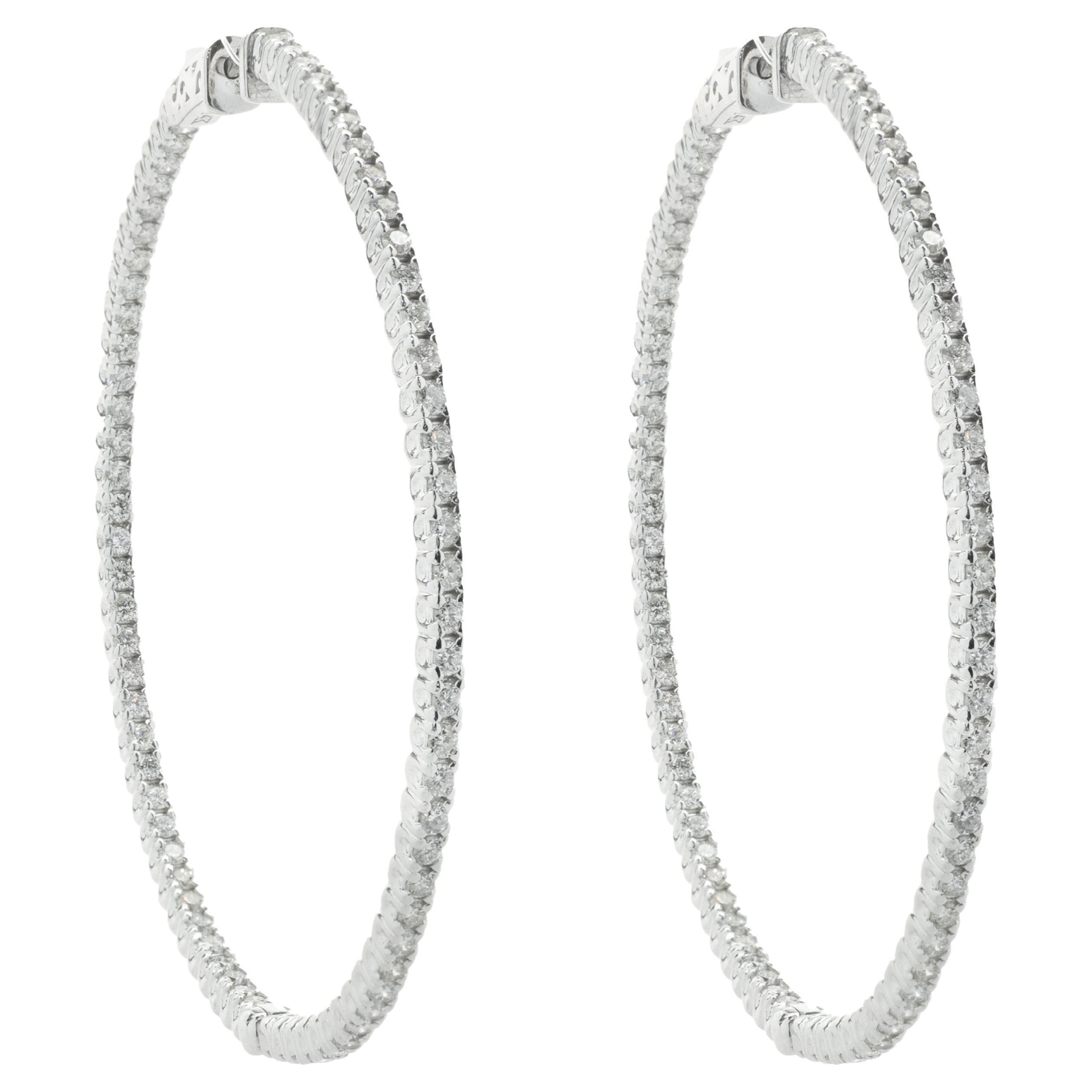 White Gold Hoop Earrings 3.94 Carat Outside Diamonds 14 Karat in Stock ...