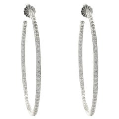 14 Karat White Gold Diamond Inside Outside Hoop Earrings