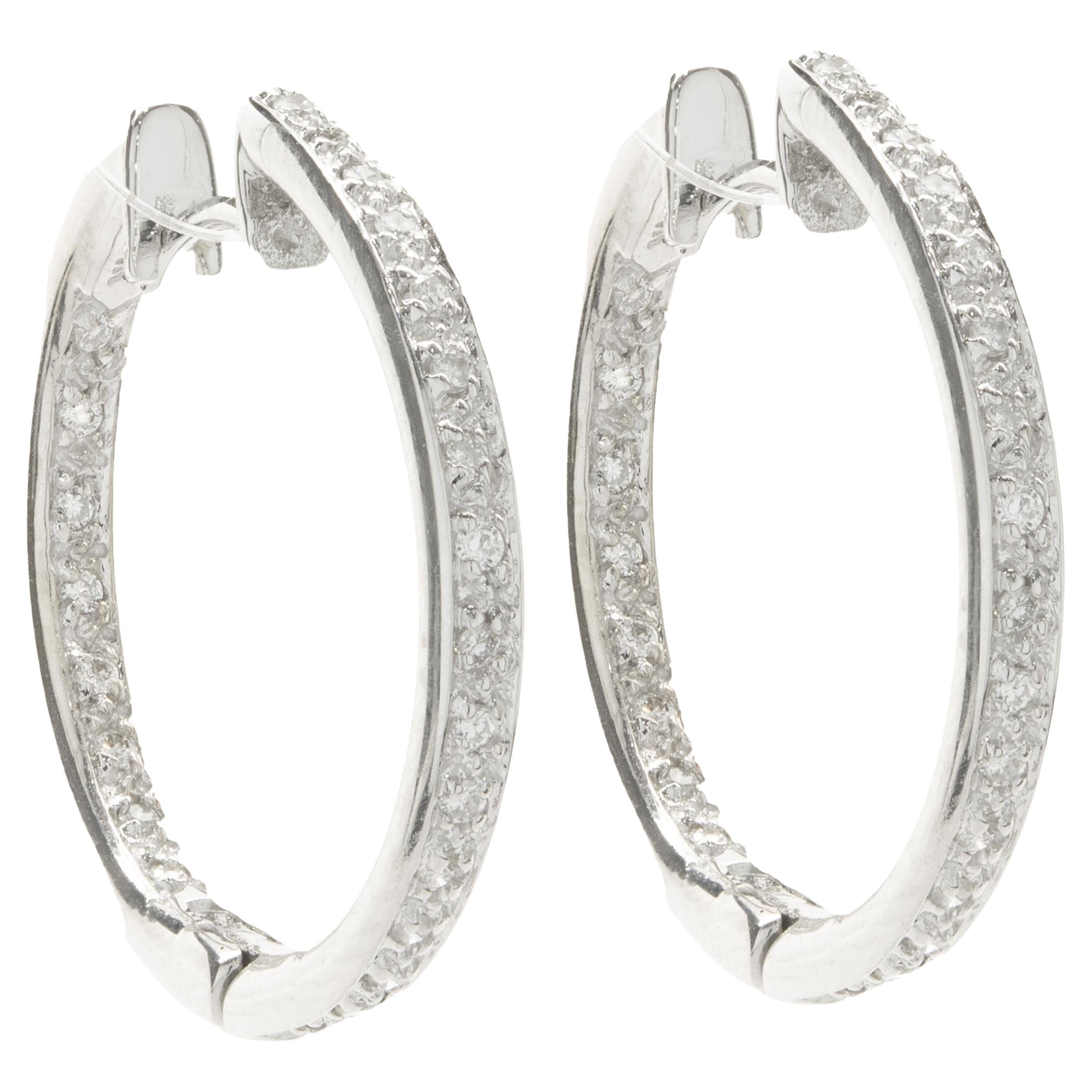14 Karat White Gold Diamond Inside Outside Hoop Earrings For Sale