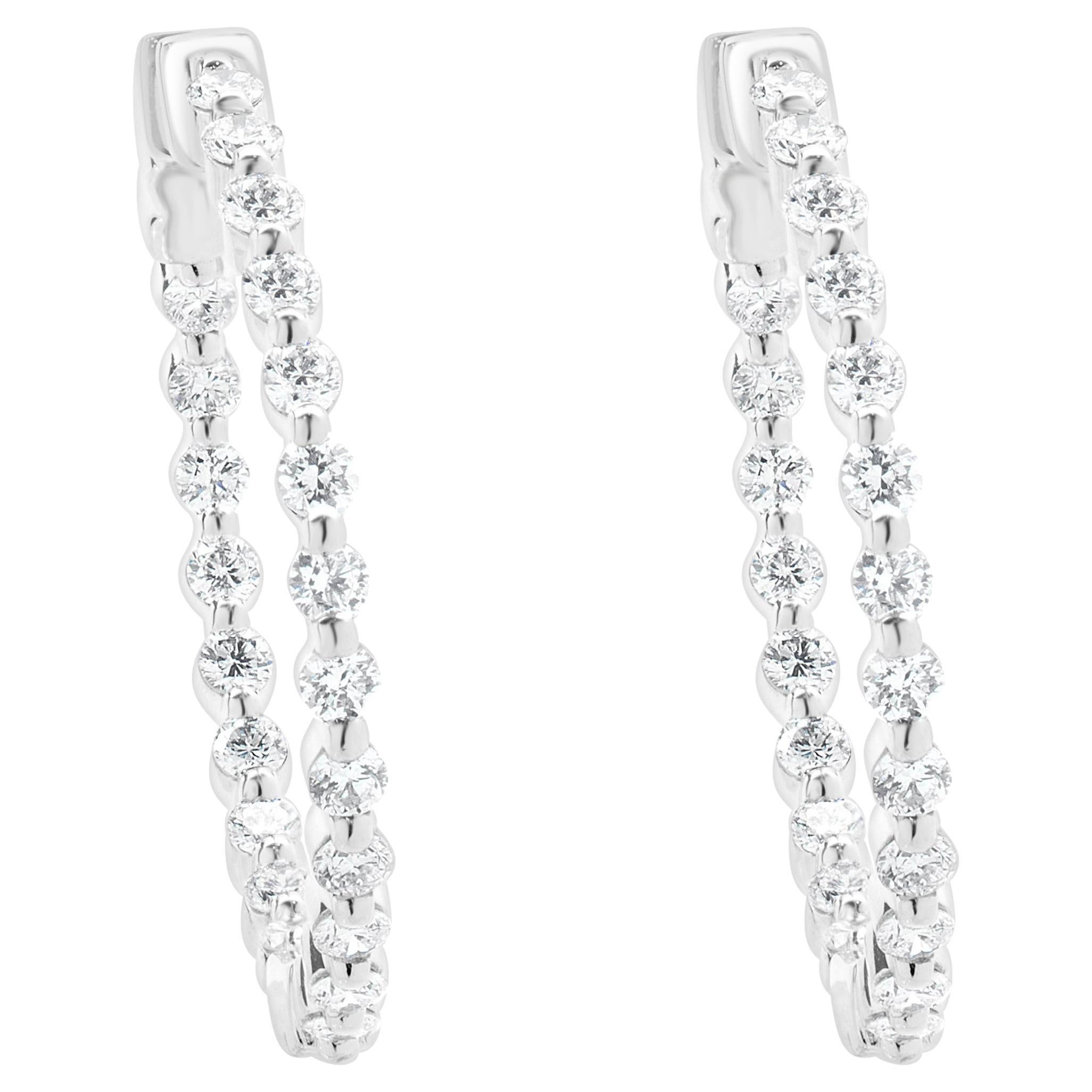 14 Karat White Gold Diamond Inside Outside Hoop Earrings