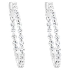 14 Karat White Gold Diamond Inside Outside Hoop Earrings