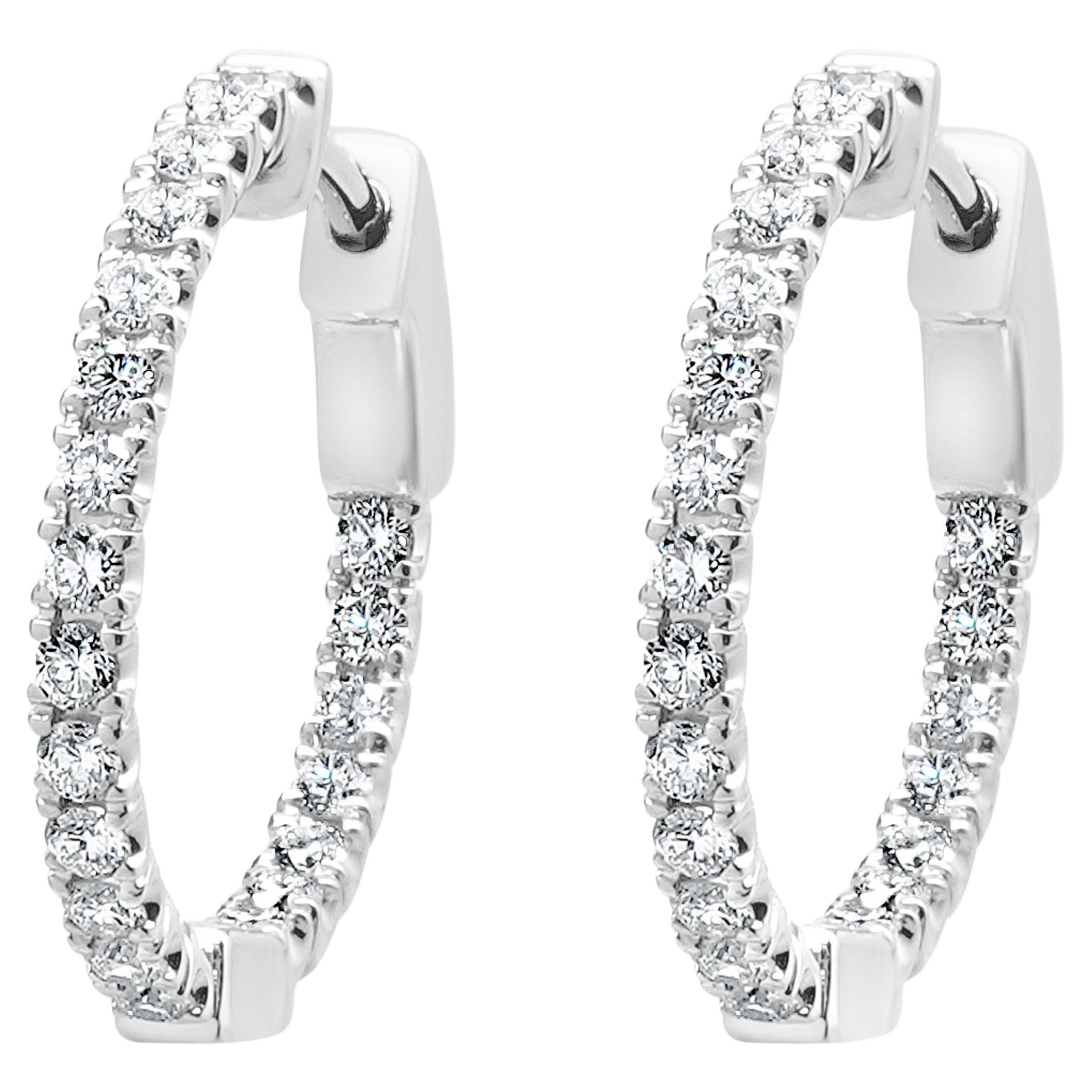 14 Karat White Gold Diamond Inside Outside Hoop Earrings