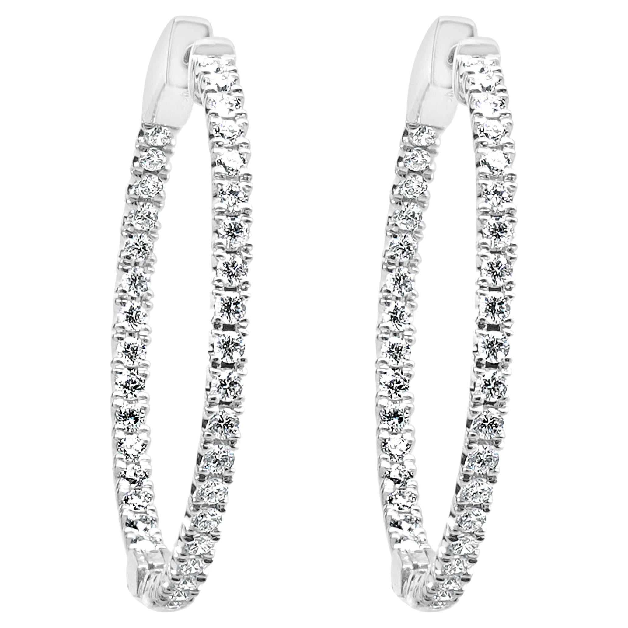 14 Karat White Gold Diamond Inside Outside Hoop Earrings