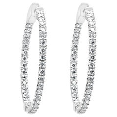 14 Karat White Gold Diamond Inside Outside Hoop Earrings