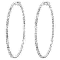 14 Karat White Gold Diamond Inside Outside Hoop Earrings