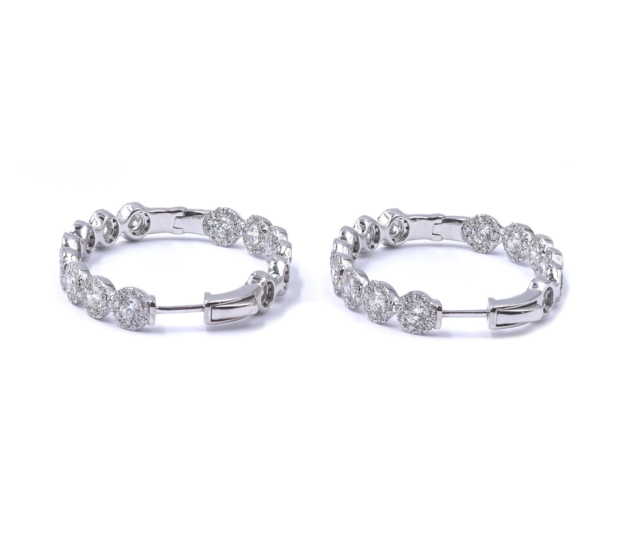 Orecchini a cerchio ovali in oro bianco 14 carati con diamante interno ed esterno In condizioni ottime in vendita a Scottsdale, AZ