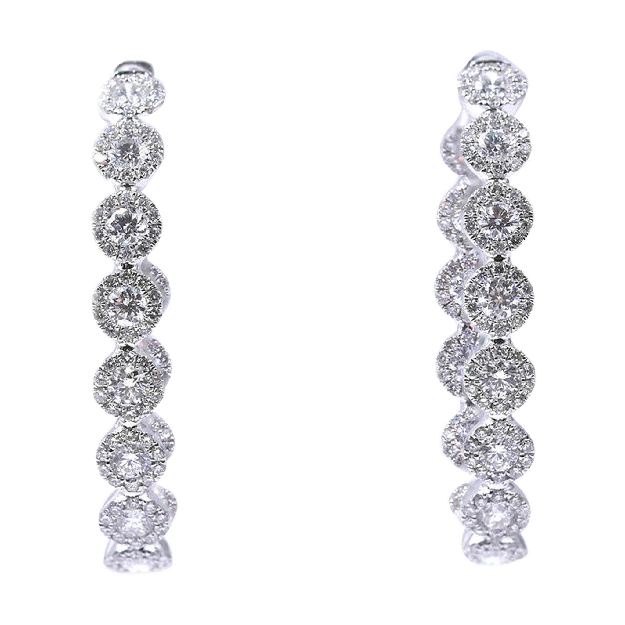 14 Karat White Gold Diamond Inside Outside Oval Hoop Earrings For Sale
