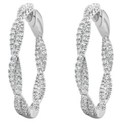 Orecchini a cerchio in oro bianco 14 carati con diamante interno ed esterno