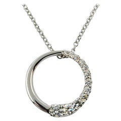 14 Karat White Gold Diamond Journey Circle Pendant Necklace