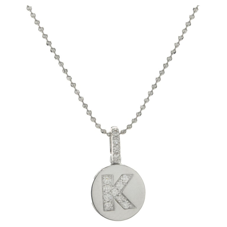 14 Karat White Gold Diamond “K” Necklace For Sale at 1stDibs