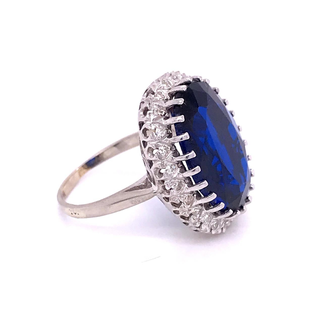 14 Karat White Gold, Diamond, and Large Blue Topaz Cocktail Ring For Sale 4
