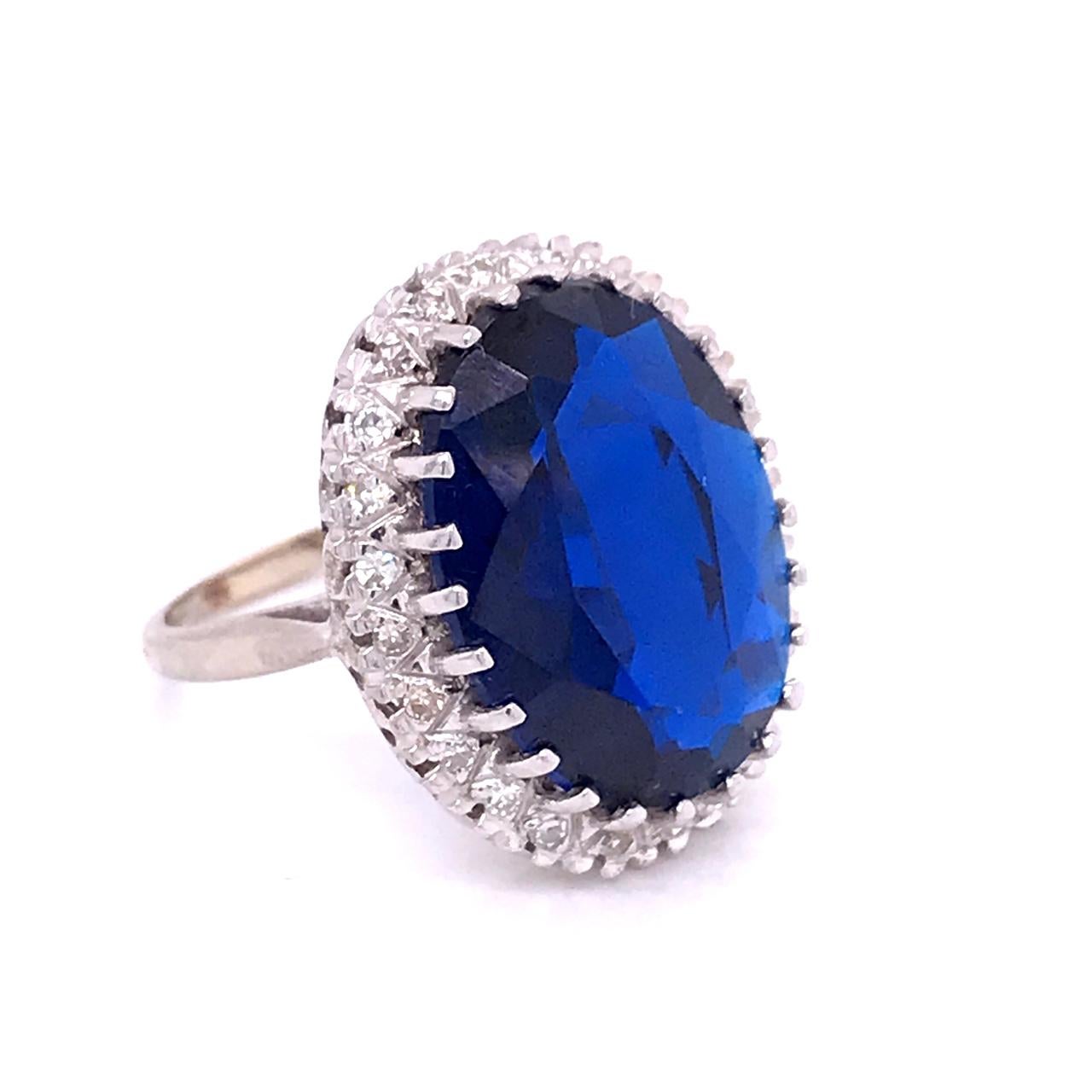 14 Karat White Gold, Diamond, and Large Blue Topaz Cocktail Ring For Sale 6