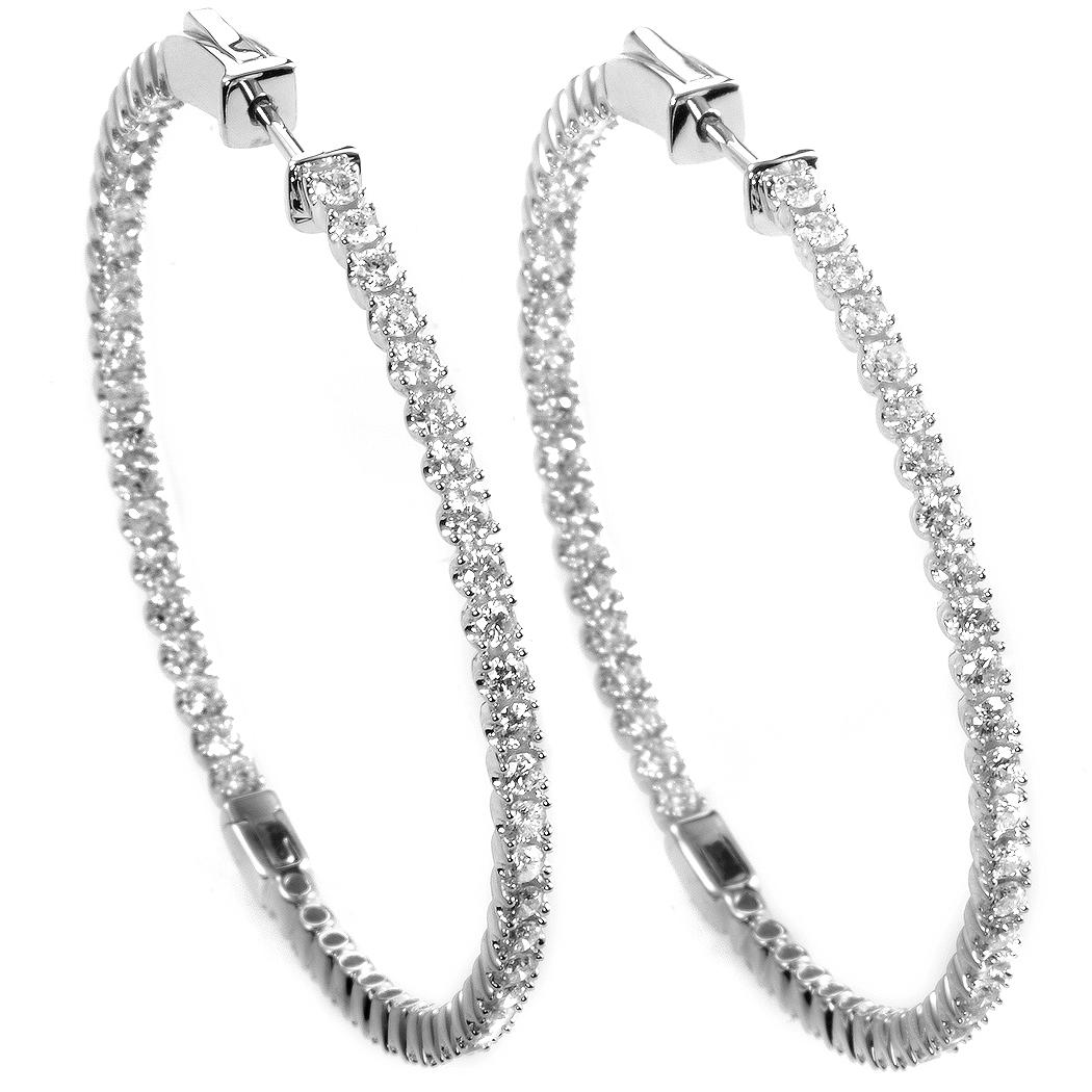 Women's 14 Karat White Gold Diamond Large Hoop Earrings