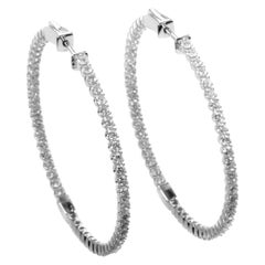 14 Karat White Gold Diamond Large Hoop Earrings