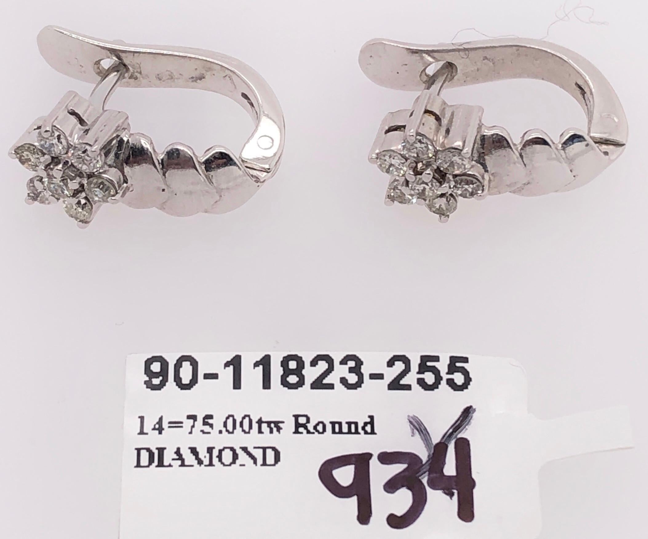 Round Cut 14 Karat White Gold Diamond Latch Back Freeform Earrings For Sale