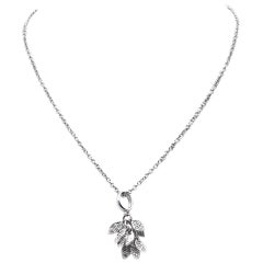 14 Karat White Gold Diamond Leaf Drop Necklace