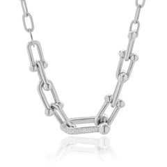 14 Karat White Gold Diamond Link Necklace