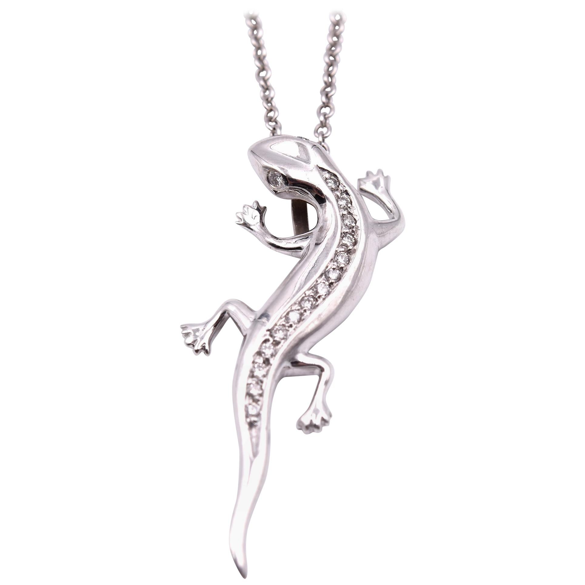 14 Karat White Gold Diamond Lizard Necklace