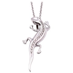 14 Karat White Gold Diamond Lizard Necklace