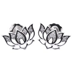 14 Karat White Gold Diamond Lotus Flower Earrings