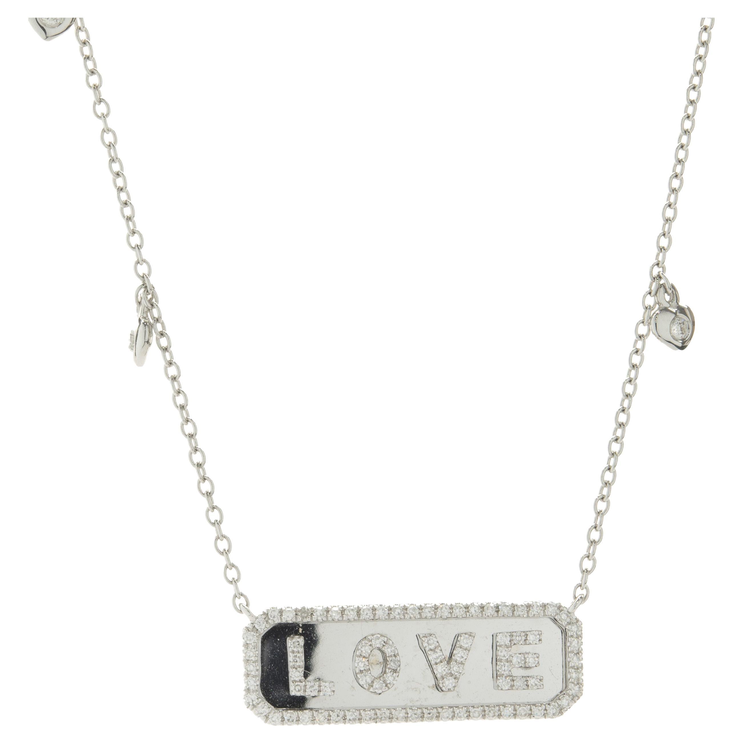 14 Karat White Gold Diamond Bar Necklace For Sale at 1stDibs