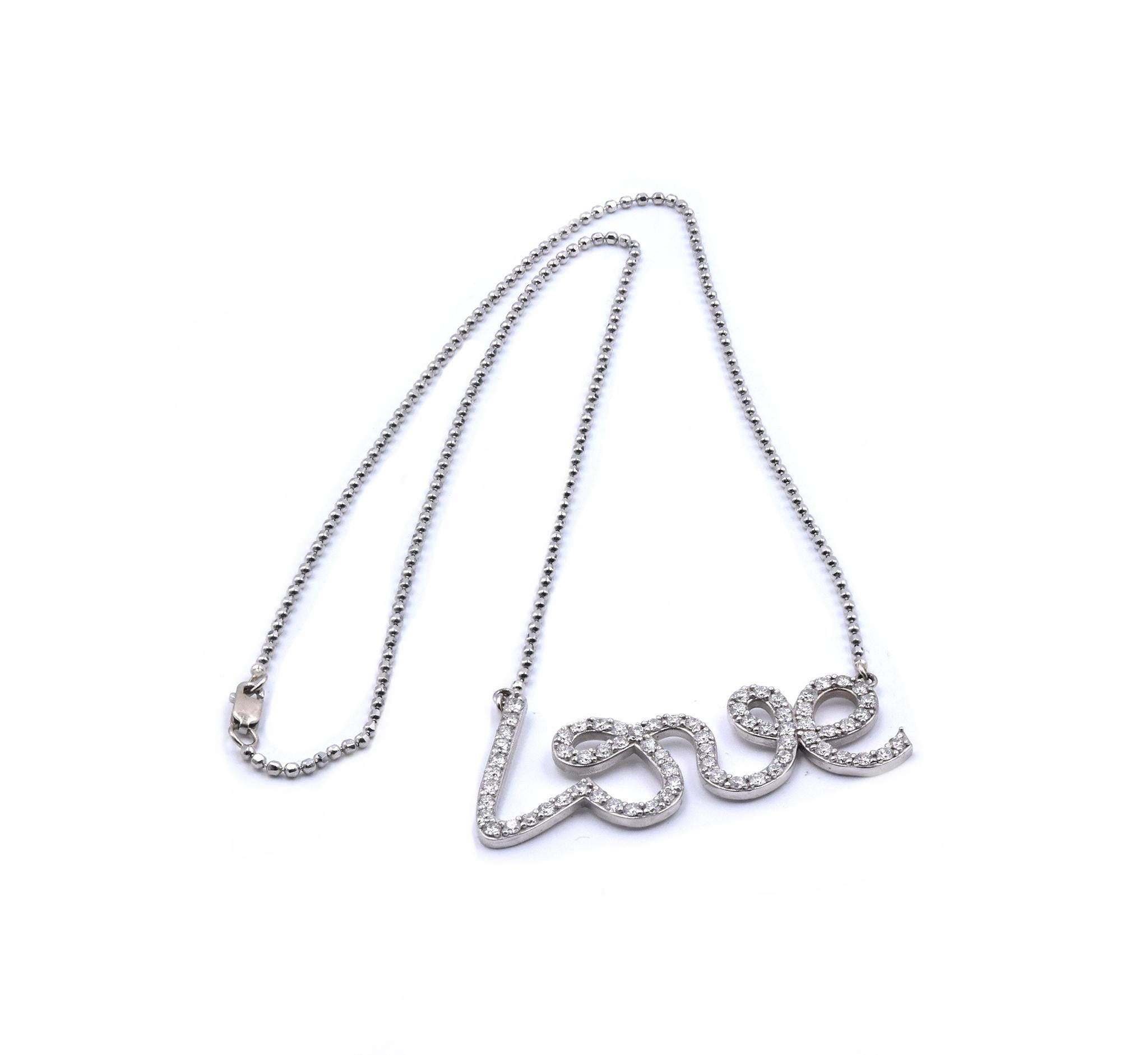 14 Karat White Gold Diamond Love Necklace In Excellent Condition In Scottsdale, AZ