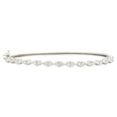 Bracelet jonc en or blanc 14 carats avec diamants en forme de marquise