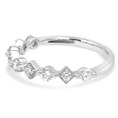 14 Karat White Gold Diamond Milgrain Stack Band Ring