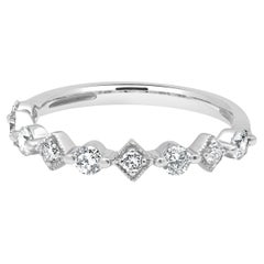 14 Karat White Gold Diamond Milgrain Stack Band Ring