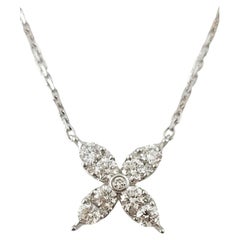14 Karat White Gold Diamond Mini Flower Necklace #17705