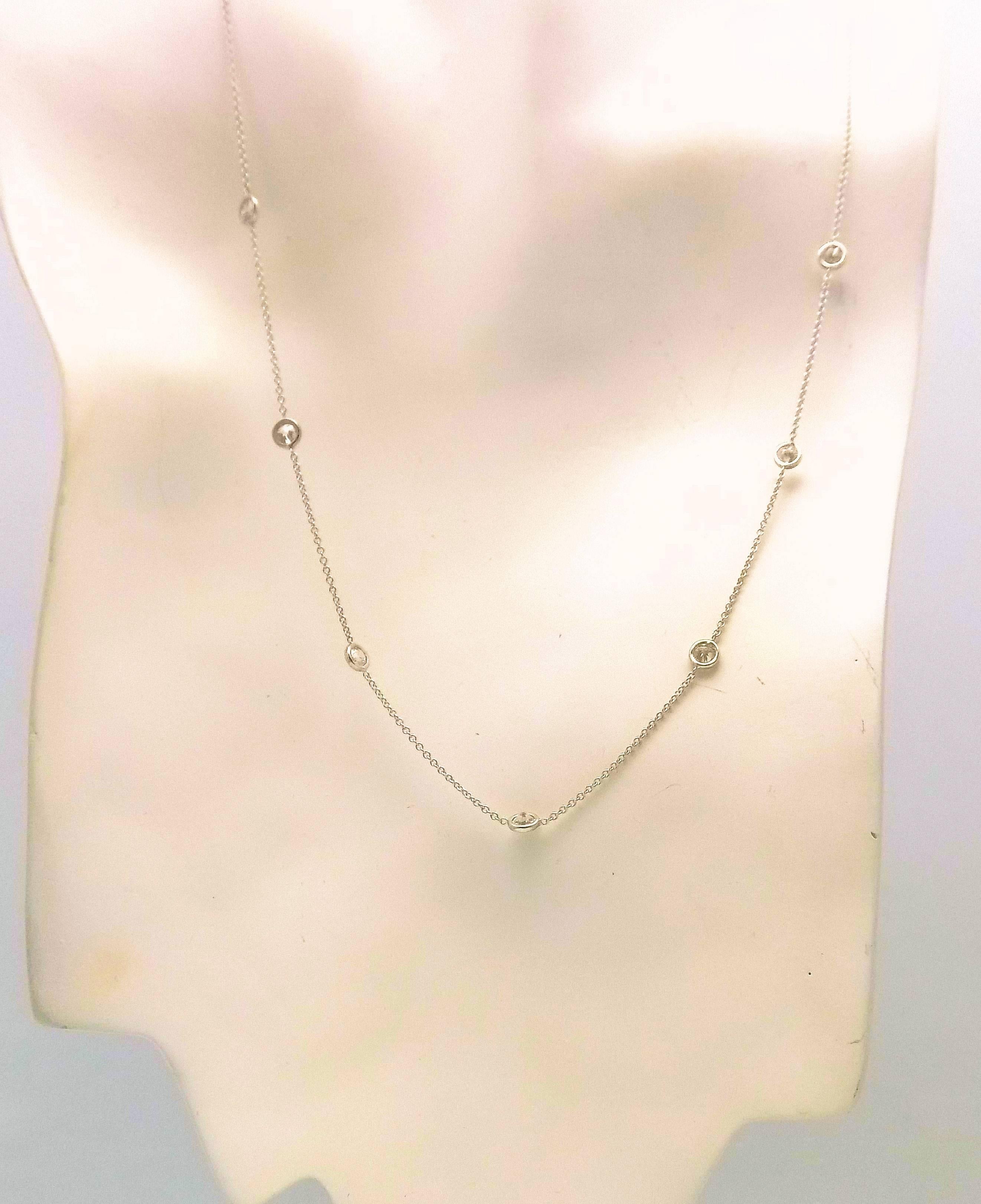 Round Cut 14 Karat White Gold Diamond Necklace...DBY...Diamonds by the Yard For Sale