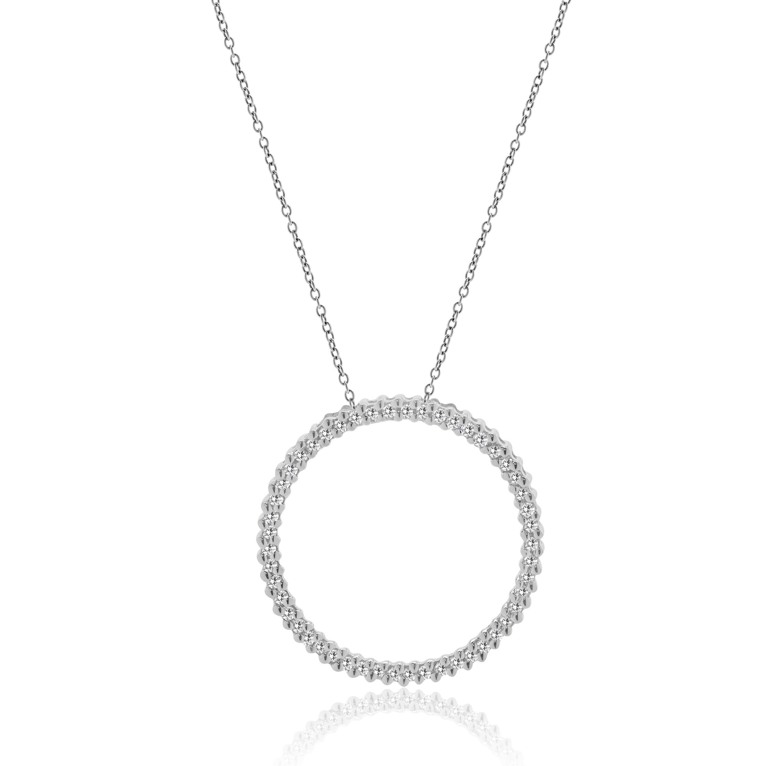 Designer: custom
Material: 14K white gold
Diamonds: 51 round brilliant cut = 0.20cttw
Color: G
Clarity: SI2-I1
Dimensions: necklace measures 18.25-inches in length 
Weight: 2.51 grams

