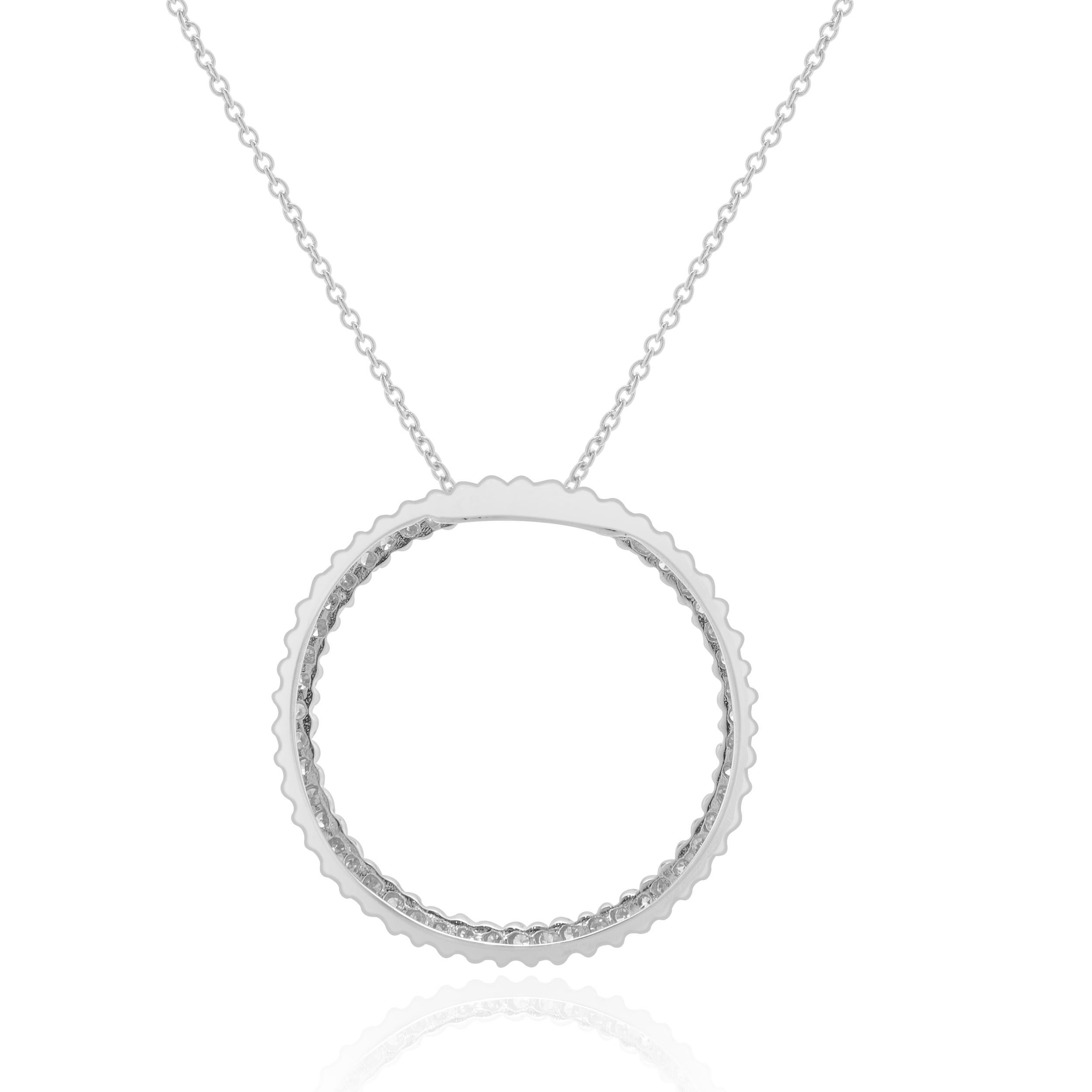 Round Cut 14 Karat White Gold Diamond Open Circle Necklace For Sale