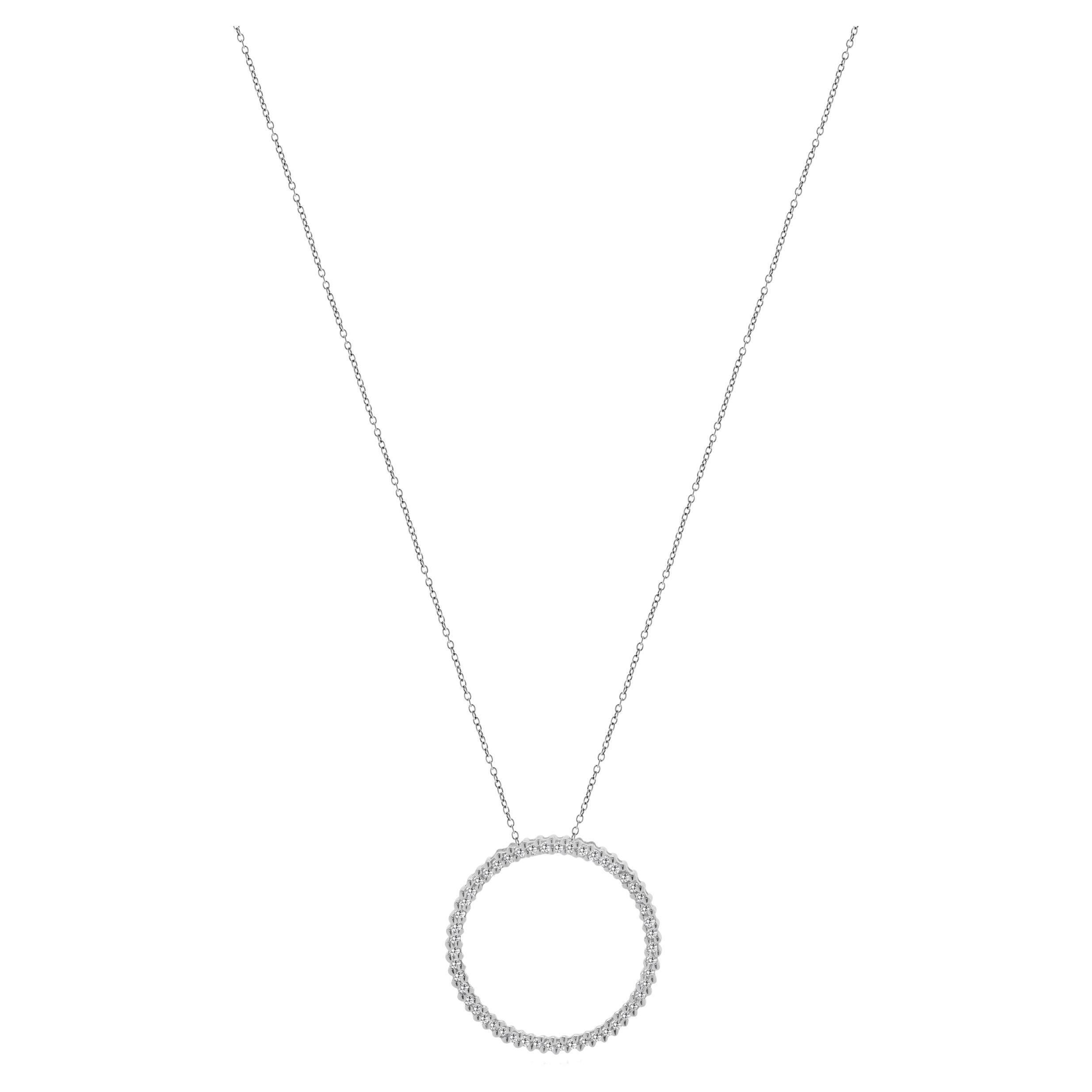 14 Karat White Gold Diamond Open Circle Necklace For Sale