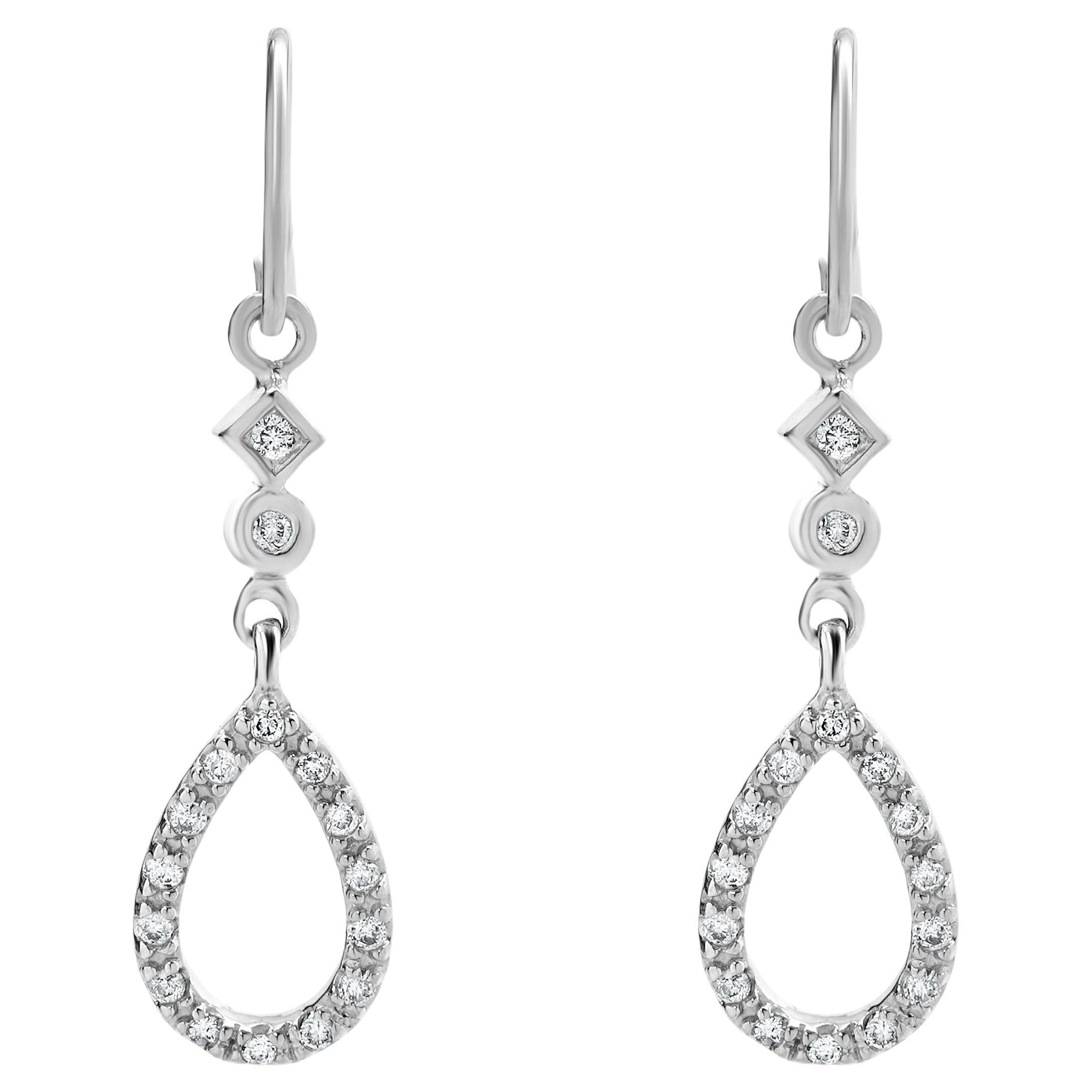 14 Karat White Gold Diamond Open Drop Earrings