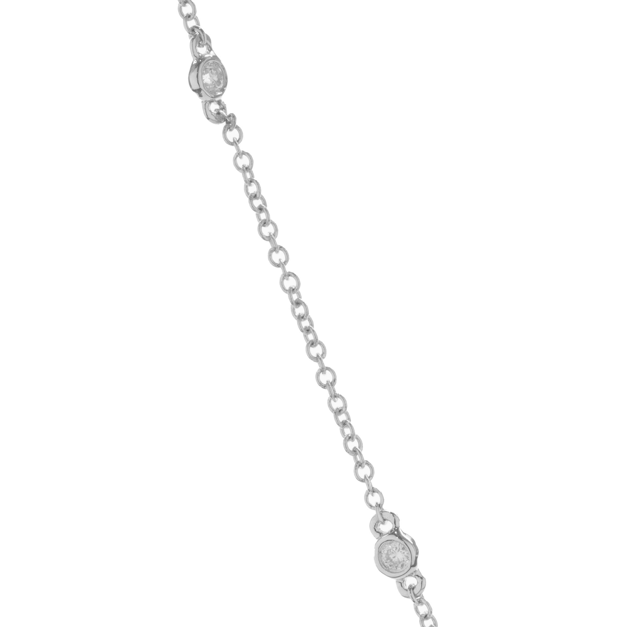 Designer: custom design
Material: 14K white gold
Diamond: 22 round brilliant cut = 0.54cttw
Color: G
Clarity: VS2
Dimensions: necklace measures 18-inches in length 
Weight: 3.02 grams